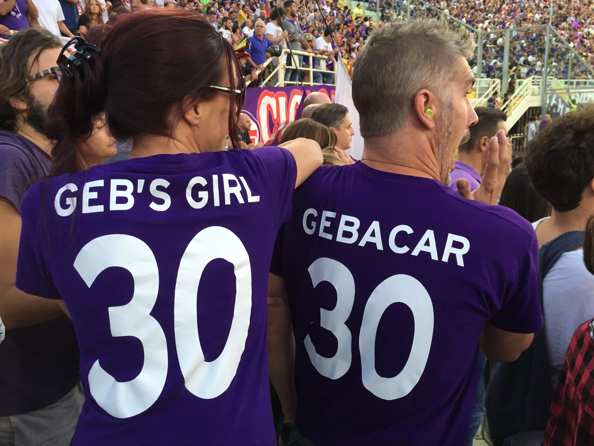 Marì and Håkon Gebhardt at the stadium sporting custom made shirts!