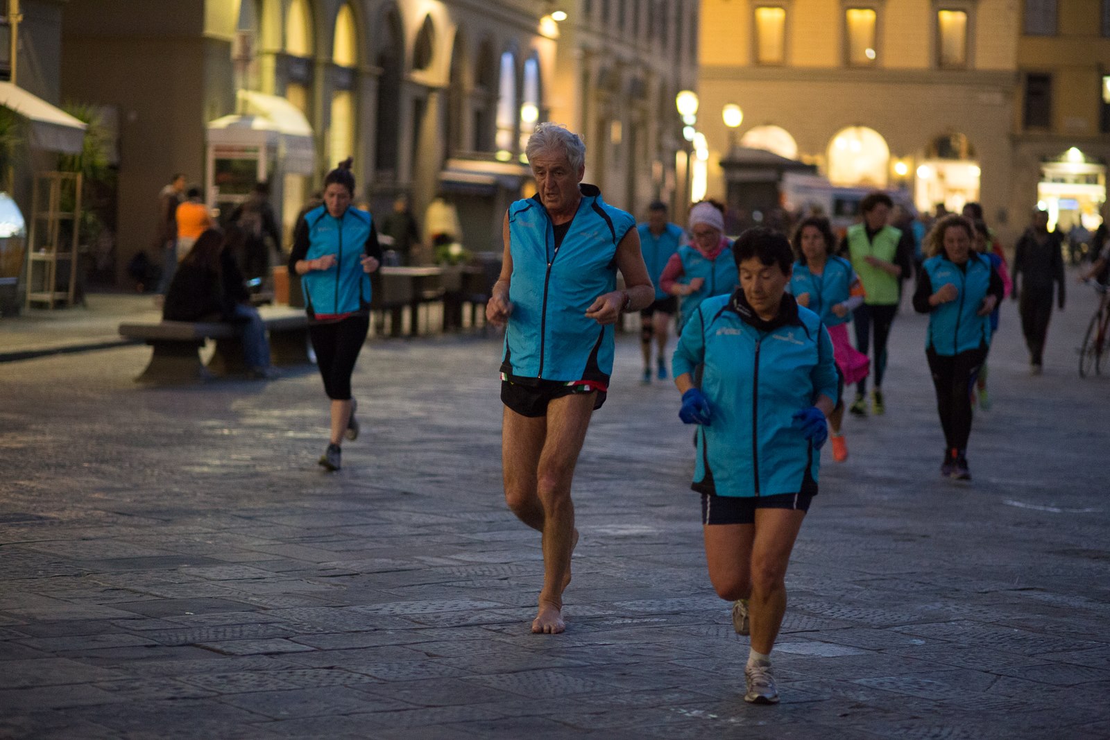 Florence's lone barefoot runner, Alessandro Vignozzi, a university professor 