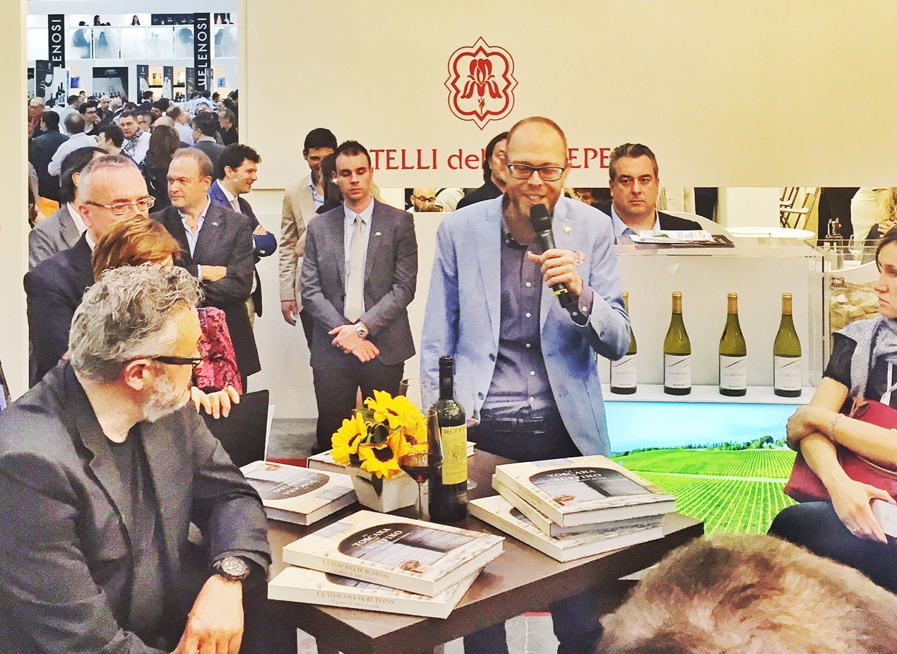Ruffino's Francesco Sorelli presents the book at Vinitaly, Italy's largest wine trade fair.