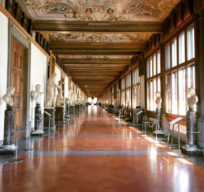 An empty corridor at the Uffizi | Ph. Helen Farrell