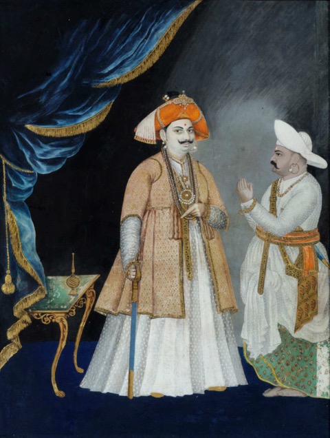 Maharaja Sarabhoji of Tanjore with a Minister, late 18th century, Tanjore School, gouache on paper, 67.5 x 57cm, Pows Castle, Powys © National Trust Images/John Hammond